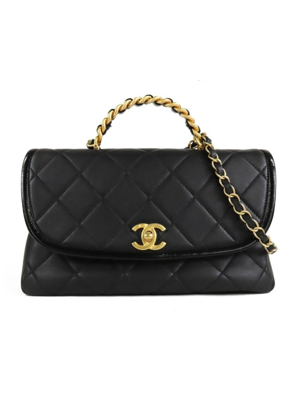 Chanel Top Handle Flap Bag Black Lambskin 2-Way